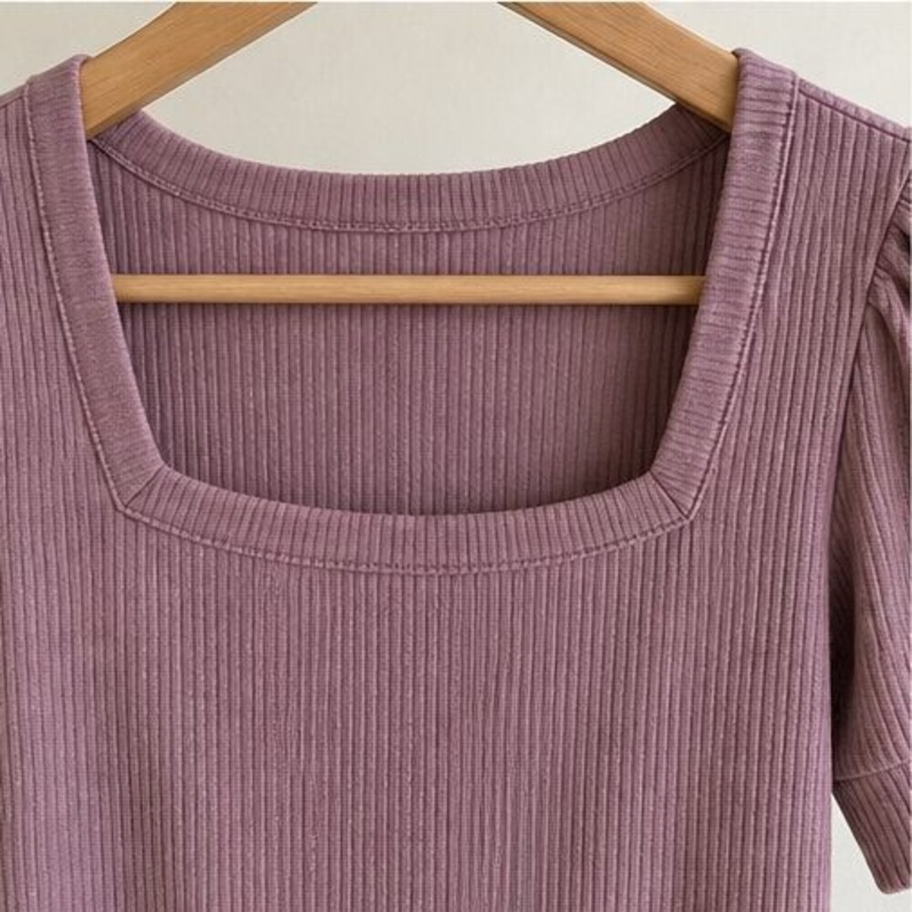 Mauve Ribbed Square Neck Top - Picture 4 of 6